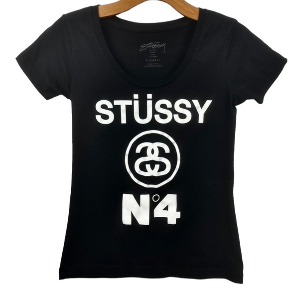 Stussy No.4 Black Slim Fit Cotton Blend T Shirt Size XS - Picture 2 of 6